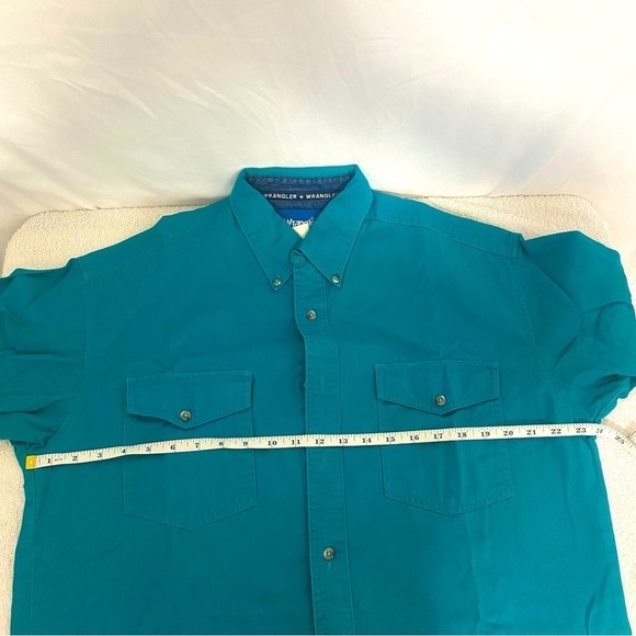 VTG Wrangler Mens Large Turquoise Button Up Long Sleeve Rodeo Cowboy Shirt - Picture 11 of 15